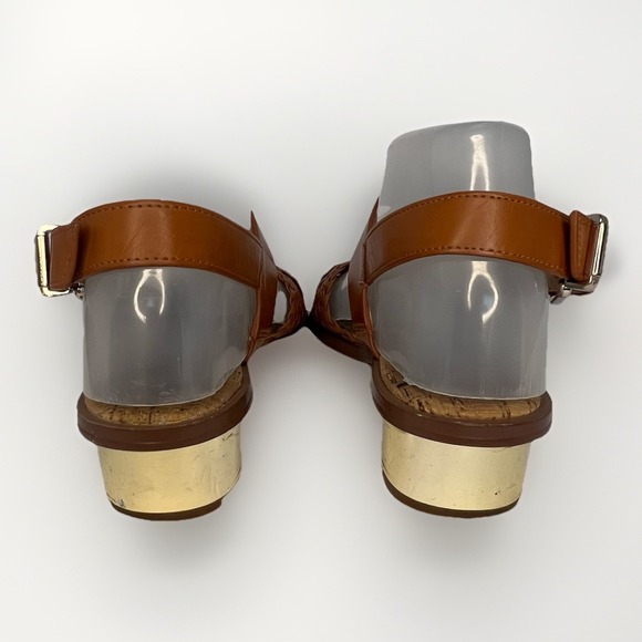 Sam Edelman Teena 2 Sandals 7M‎ Tan Woven Strap Cork Footbed Gold Heel - Picture 3 of 11